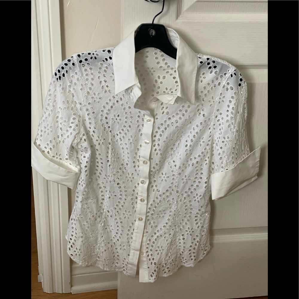 Anne Fontaine White short sleeve eyelet shirt
